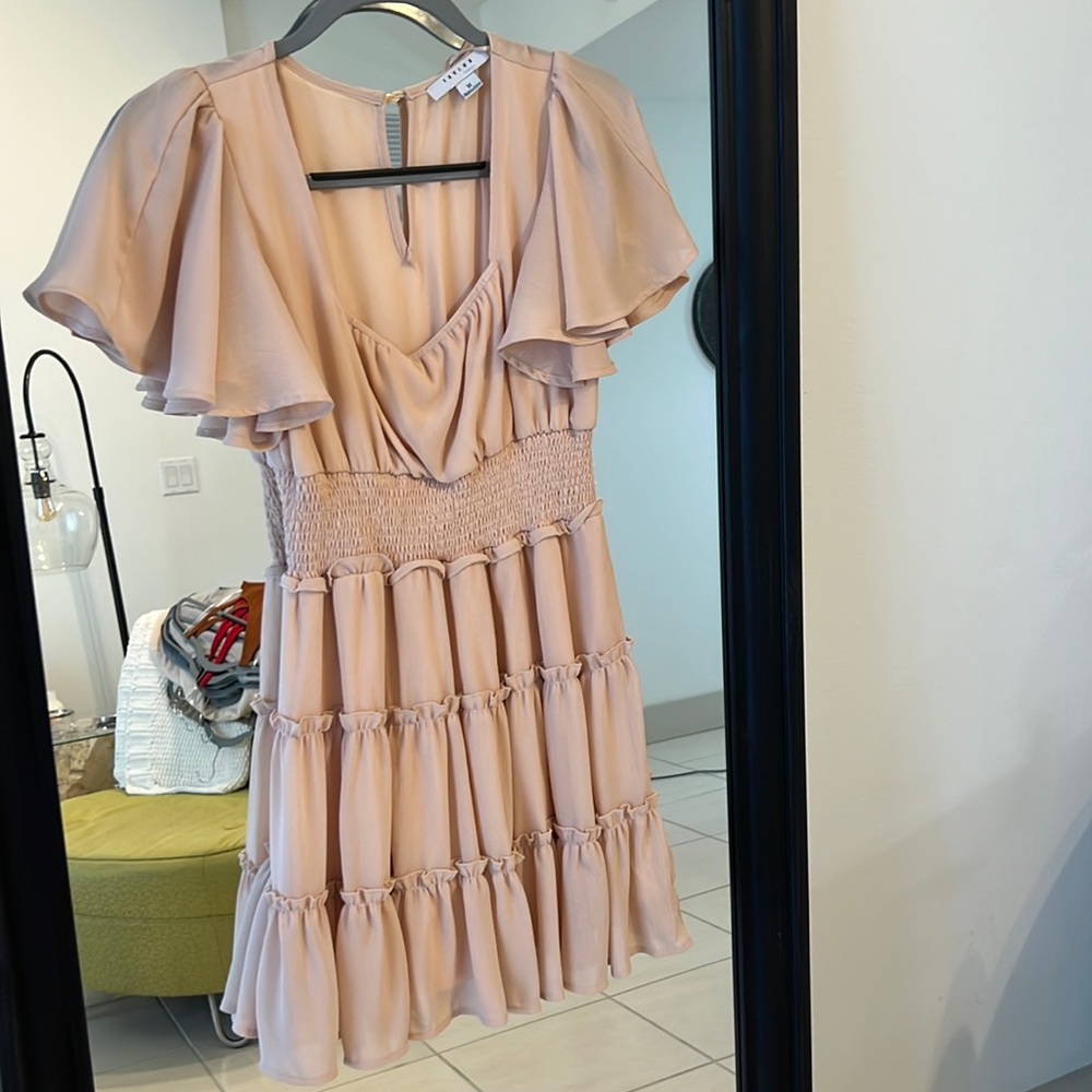 Favlux Boutique Blush Pink Flowy Cap Sleeve Dress with Tight Mid Section